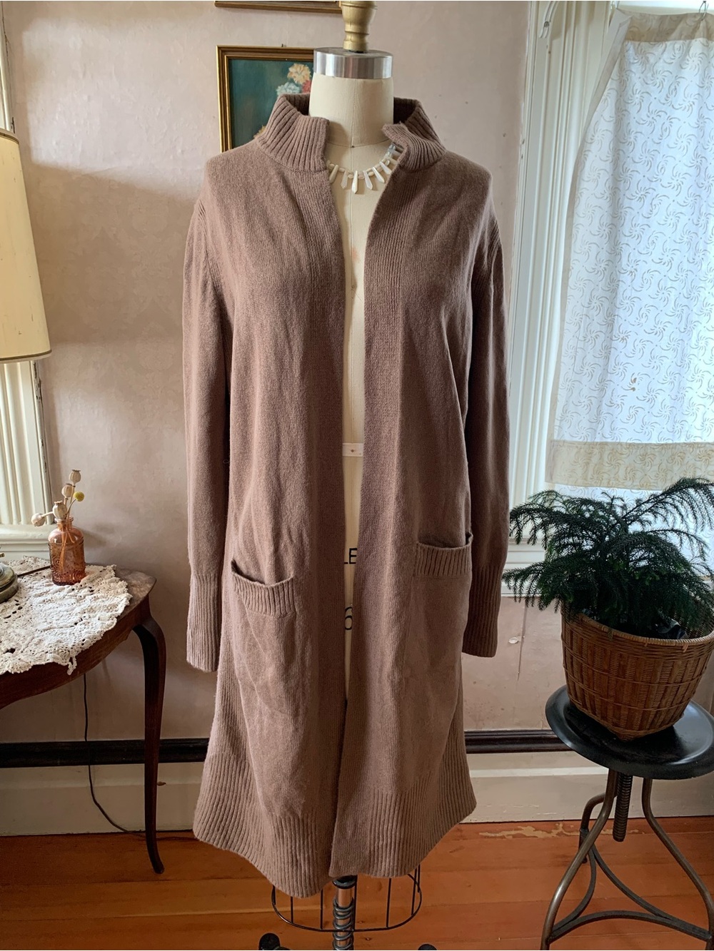 Athleta Women's Alpine Spirit Long Cardigan Coatigan Merino Wool Cashmere Brown